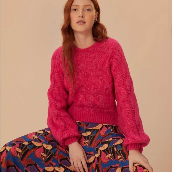 FARM RIOPink Maxi Cable Knit Jumper Sweater Small